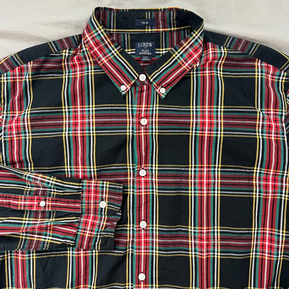 J. CREW Mens Slim Fit Tartan Button Down Shirt Long Sleeve XXL Flex Washed NWT